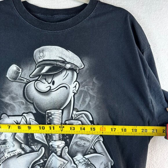 Popeyes Shirt Mens Size XL Black Graphic Poker Grunge Distressed Worn FLAWED - Picture 7 of 12